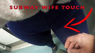 My Wife Let Older Unknown Man to Touch her Pussy Lips Over her Spandex Leggings in Subway